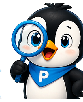 Tučňák Pingu zkoumá s lupou