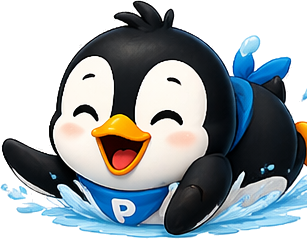 Tučňák Pingu plave ve vodě