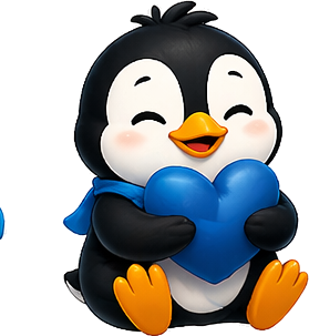 Tučňák Pingu drží modré srdce